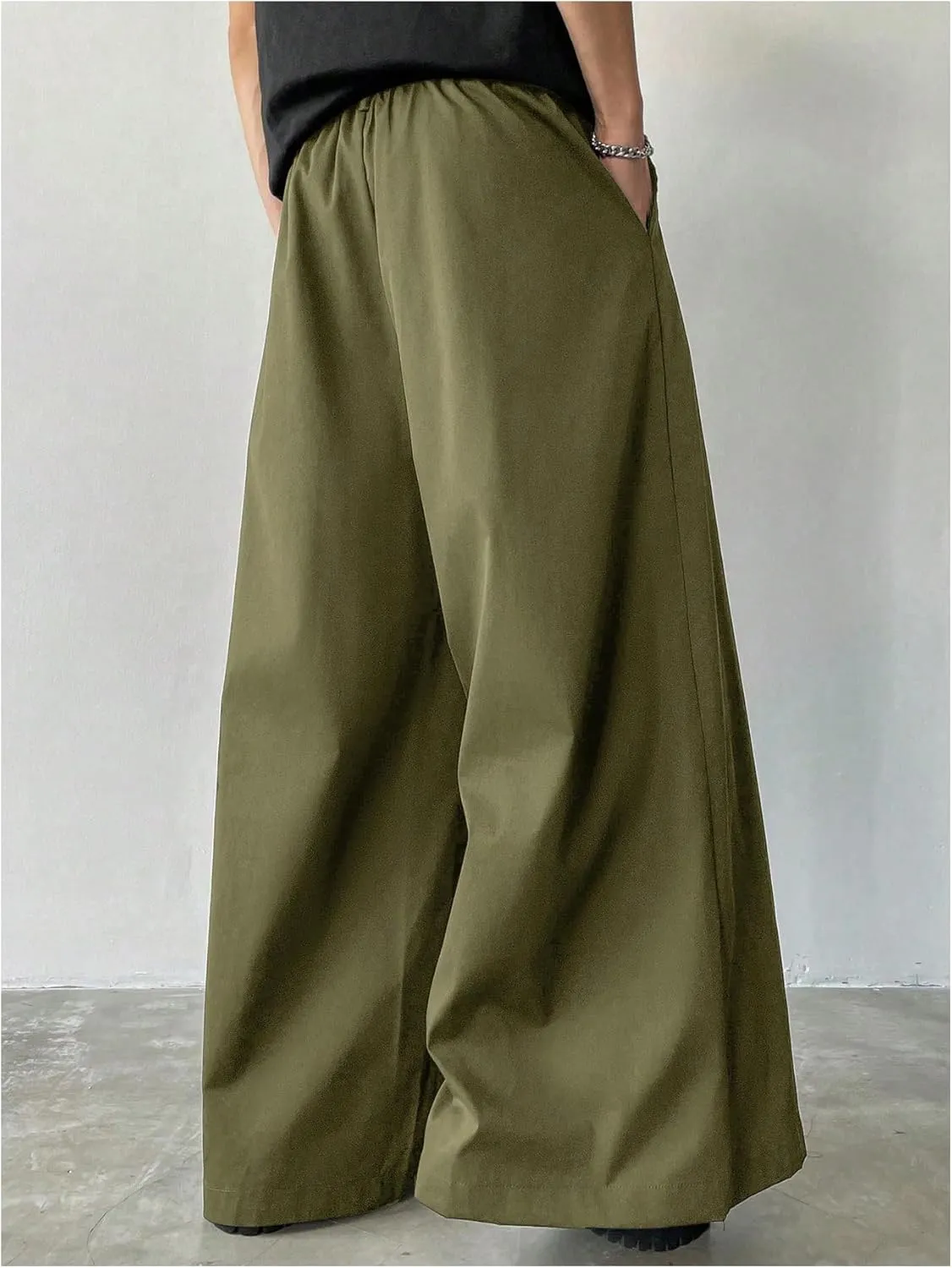 OYOANGLE Men's Baggy Wide Leg Pants Zipper Fly Pleated Trousers Business Casual Dress Pants with Pocket
