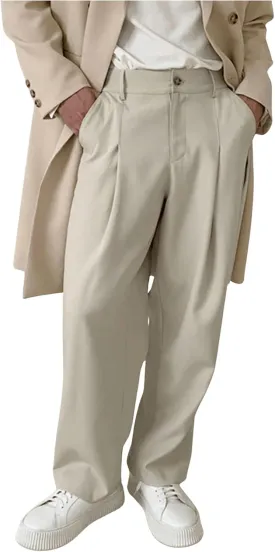 OYOANGLE Men's Pleated Trousers Straight Leg Business Work Office Casual Dress Pants Pockets Long Slacks