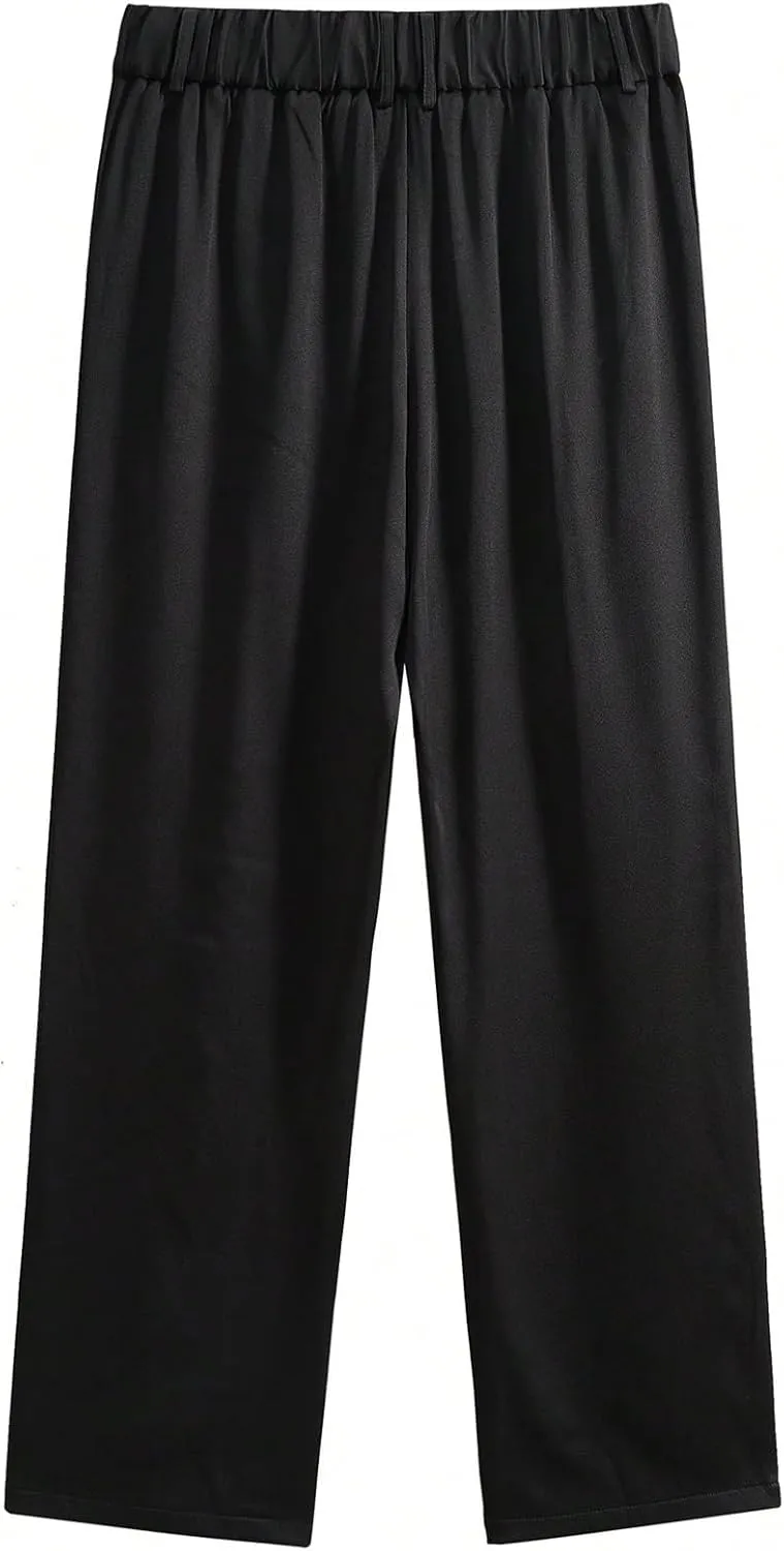 OYOANGLE Men's Pleated Trousers Straight Leg Business Work Office Casual Dress Pants Pockets Long Slacks