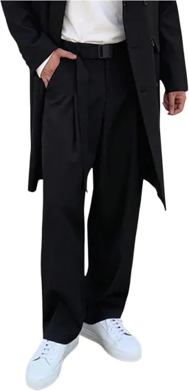 OYOANGLE Men's Pleated Trousers Straight Leg Business Work Office Casual Dress Pants Pockets Long Slacks