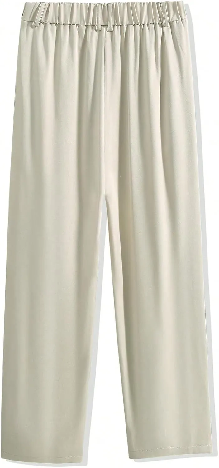 OYOANGLE Men's Pleated Trousers Straight Leg Business Work Office Casual Dress Pants Pockets Long Slacks