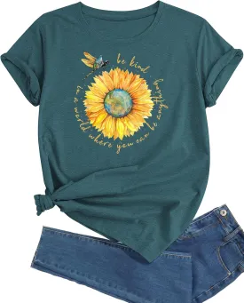 Plus Size Sunflower Graphic Tees for Women Cute Dandelion Short Sleeve T-Shirt Crewneck Ladies Tee Tops