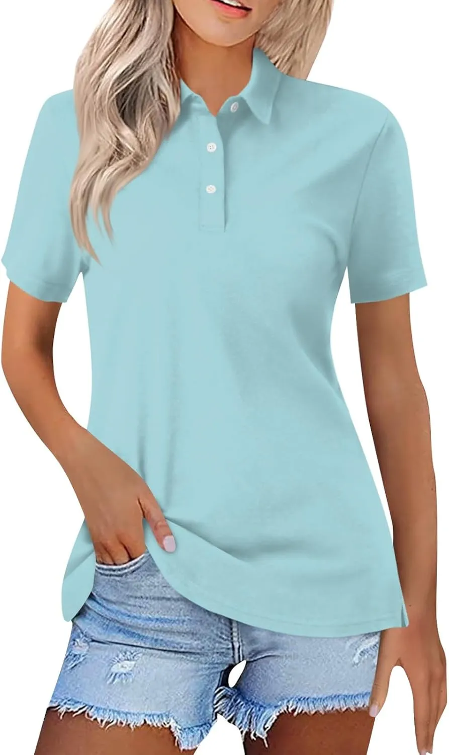Polo Shirts for Women,2024 Summer Trendy American Flag Print 4Th of July Tops,Button V Neck Short Sleeve T-Shirts