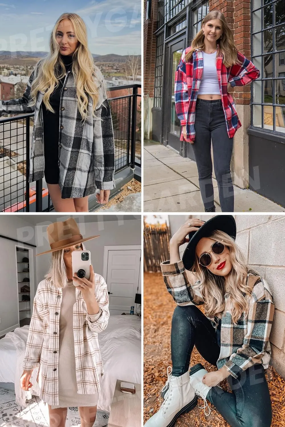PRETTYGARDEN Women's Fall Clothes Plaid Shacket Jacket Trendy Casual Long Sleeve Button Down Flannel Shirts Fashion Blouse