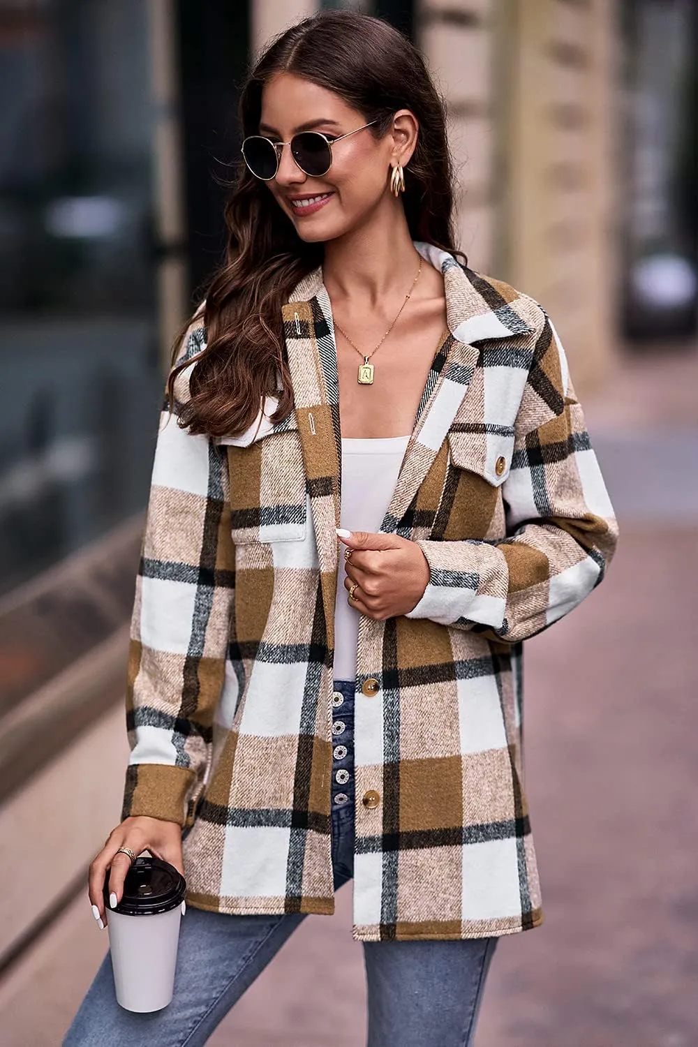 PRETTYGARDEN Women's Fall Clothes Plaid Shacket Jacket Trendy Casual Long Sleeve Button Down Flannel Shirts Fashion Blouse