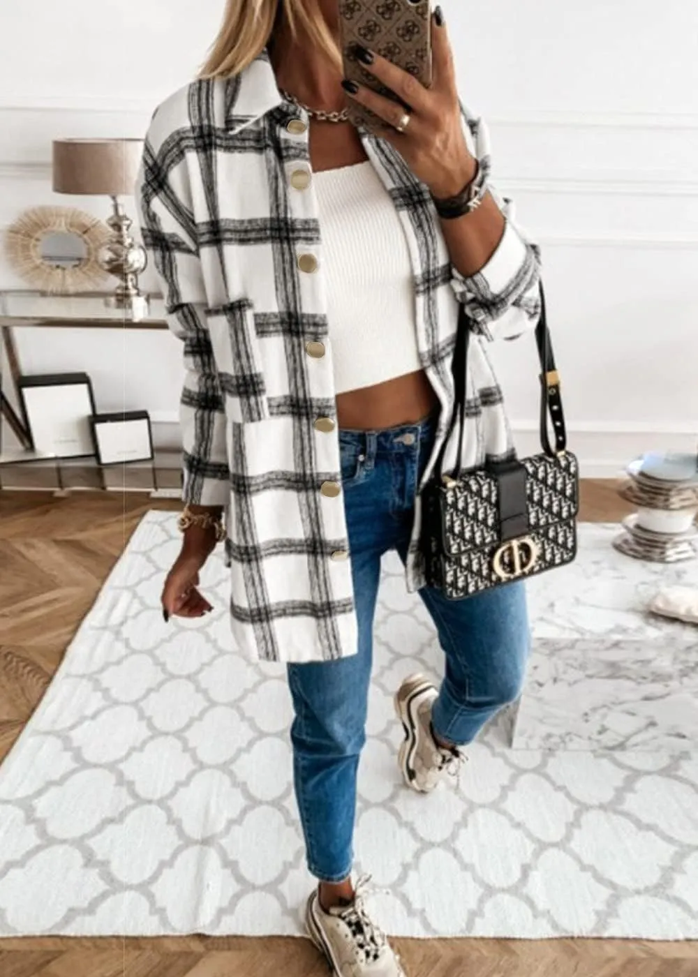 PRETTYGARDEN Women's Fall Clothes Plaid Shacket Jacket Trendy Casual Long Sleeve Button Down Flannel Shirts Fashion Blouse