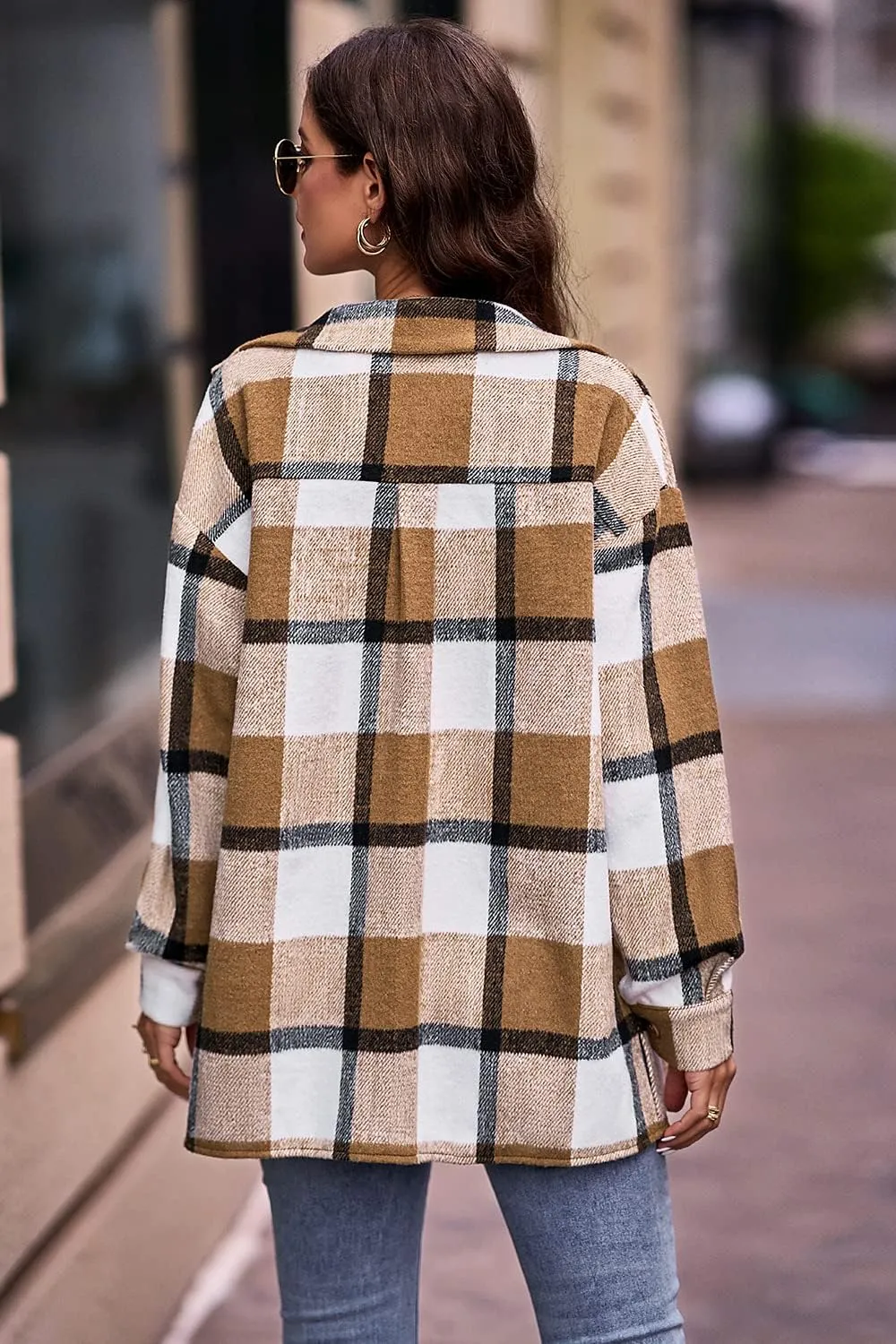 PRETTYGARDEN Women's Fall Clothes Plaid Shacket Jacket Trendy Casual Long Sleeve Button Down Flannel Shirts Fashion Blouse