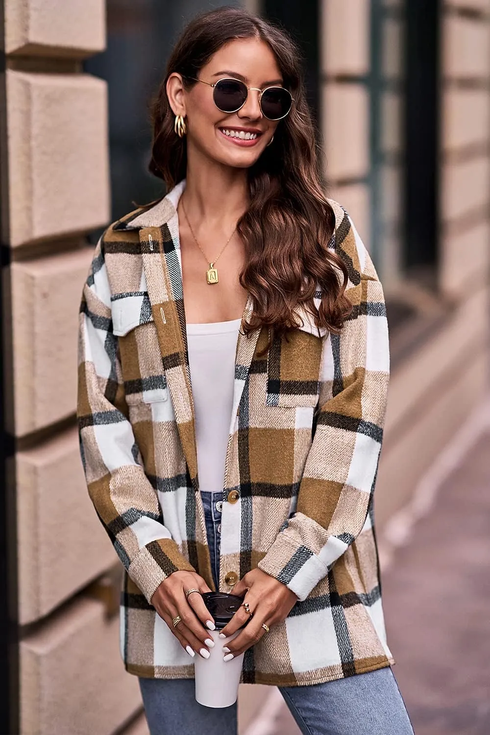 PRETTYGARDEN Women's Fall Clothes Plaid Shacket Jacket Trendy Casual Long Sleeve Button Down Flannel Shirts Fashion Blouse