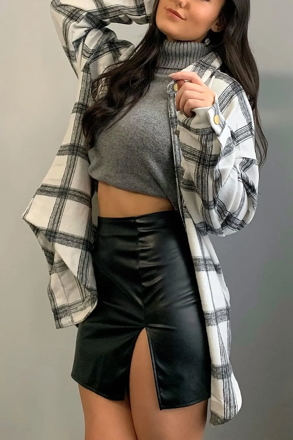PRETTYGARDEN Women's Fall Clothes Plaid Shacket Jacket Trendy Casual Long Sleeve Button Down Flannel Shirts Fashion Blouse
