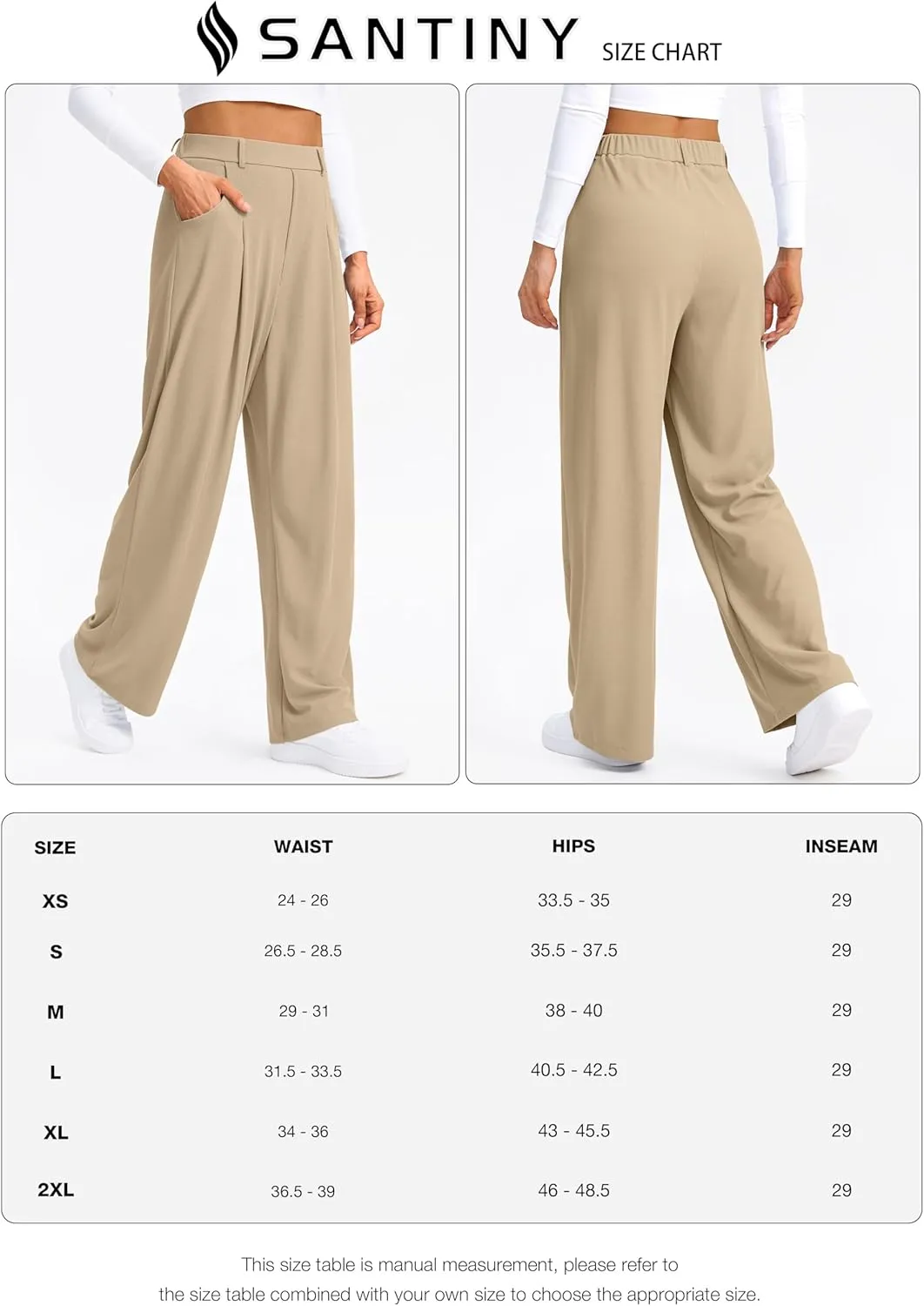 SANTINY Wide Leg Pants Woman Elastic High Waisted Waffle Knit Slacks Business Casual Work Pants Pleated Trousers with Pockets