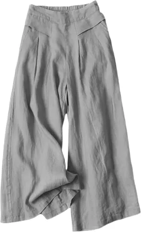 SCUSTY Linen Pants for Women Culottes Capris Wide Leg Palazzo Boho Pants Trousers