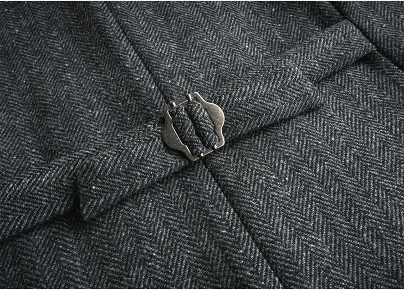 SevenBoy Men's Casual Suit Vest Regular Fit Wool Herringbone Waistcoat For Wedding and Party