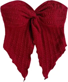 SHENHE Women's Twist Knot Front Split Hem Tube Top Strapless Asymmetrical Boho Bandeau Crop Top