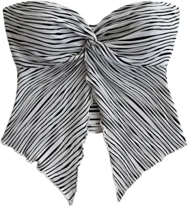 SHENHE Women's Twist Knot Front Split Hem Tube Top Strapless Asymmetrical Boho Bandeau Crop Top