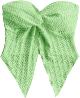 SHENHE Women's Twist Knot Front Split Hem Tube Top Strapless Asymmetrical Boho Bandeau Crop Top