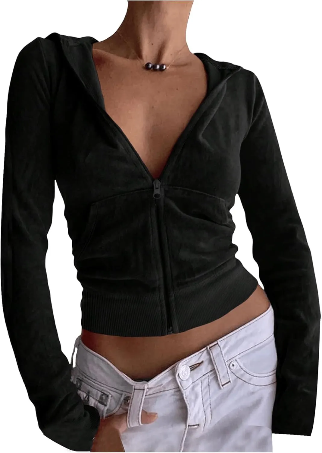 SOLY HUX Women's Zip Up Cropped Hoodies Sweatshirt Long Sleeve Casual Jacket with Pockets