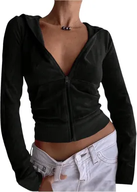 SOLY HUX Women's Zip Up Cropped Hoodies Sweatshirt Long Sleeve Casual Jacket with Pockets