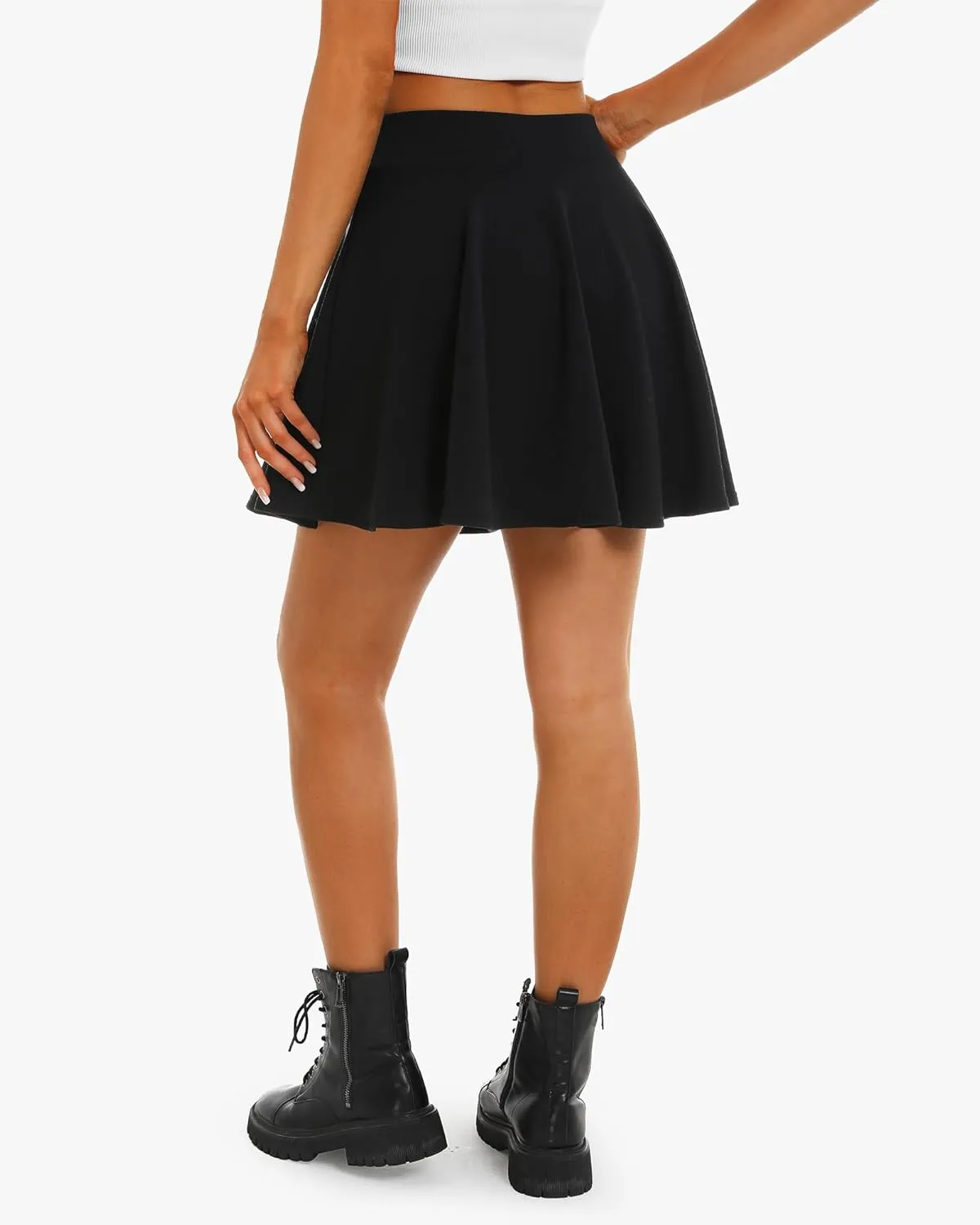 Stelle Women's Casual Skirt with Shorts Basic Versatile Stretchy Flared Pleated Skater Mini Skirts