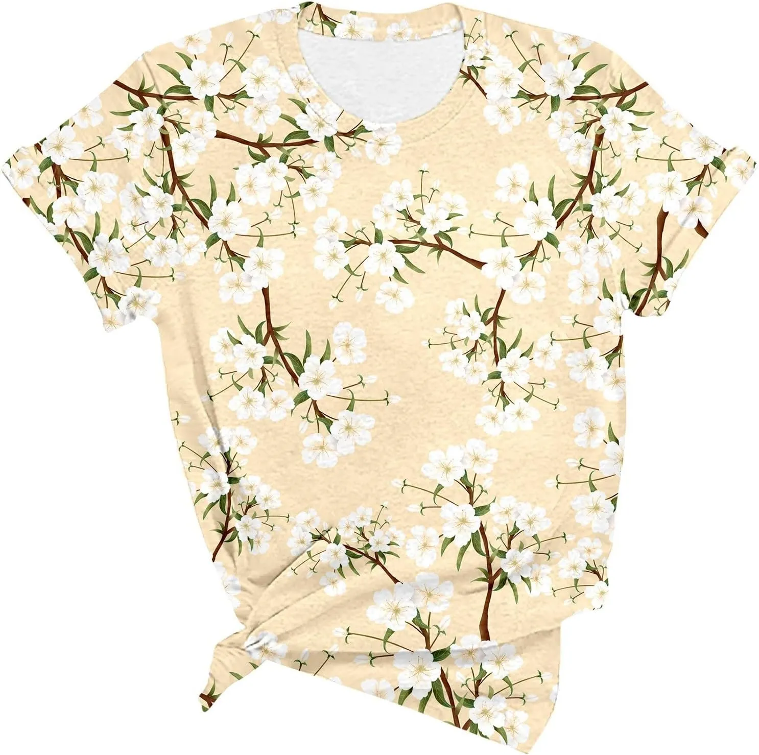 Summer Floral Tops for Women Short Sleeve Graphic Tees Round Neck Boho Shirts Loose Fit Casual Tshirt Trendy Blouse