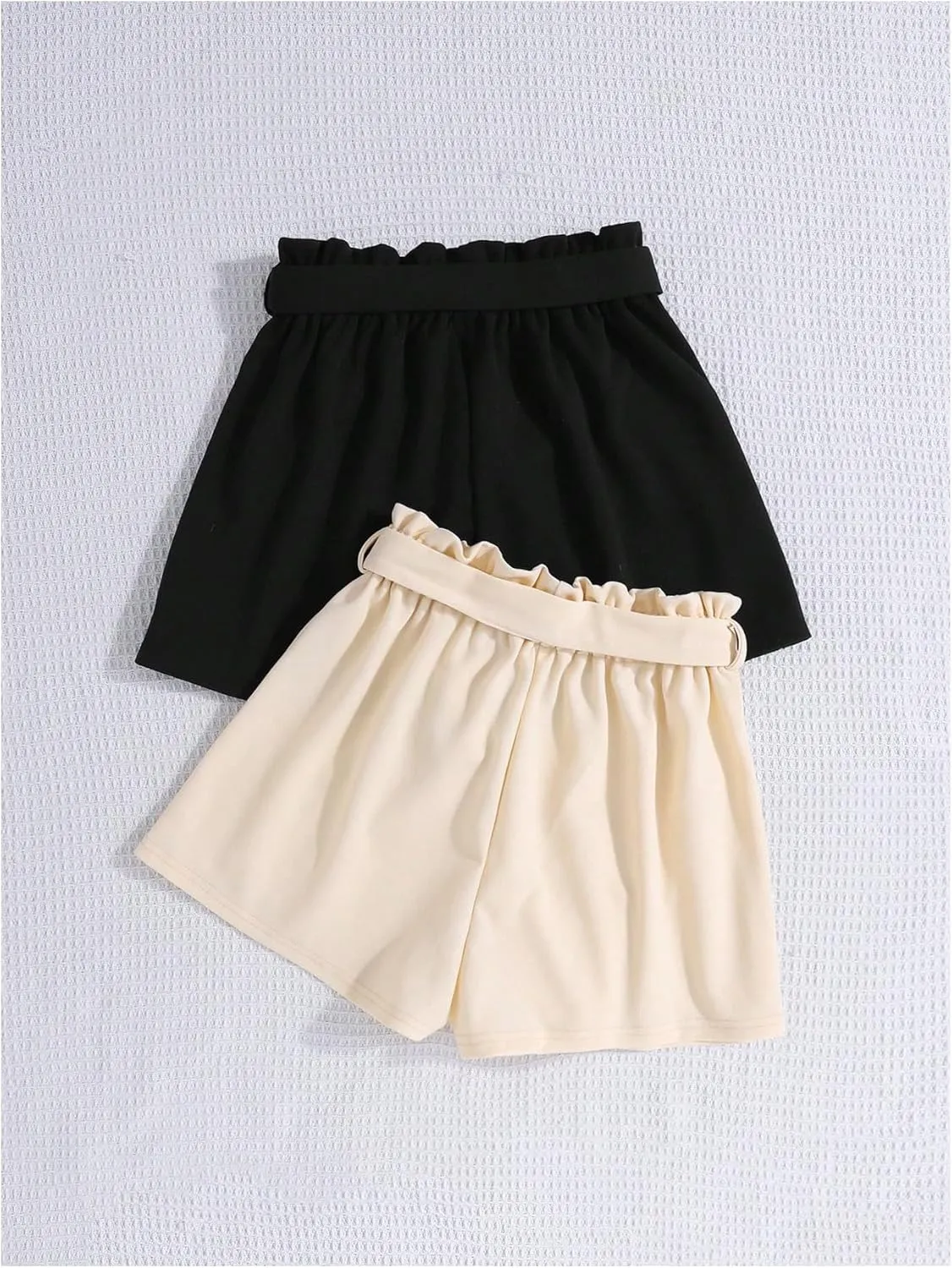 SweatyRocks Girl's 2 Piece Wide Leg Belted Shorts Solid Paperbag Waist Shorts Pants