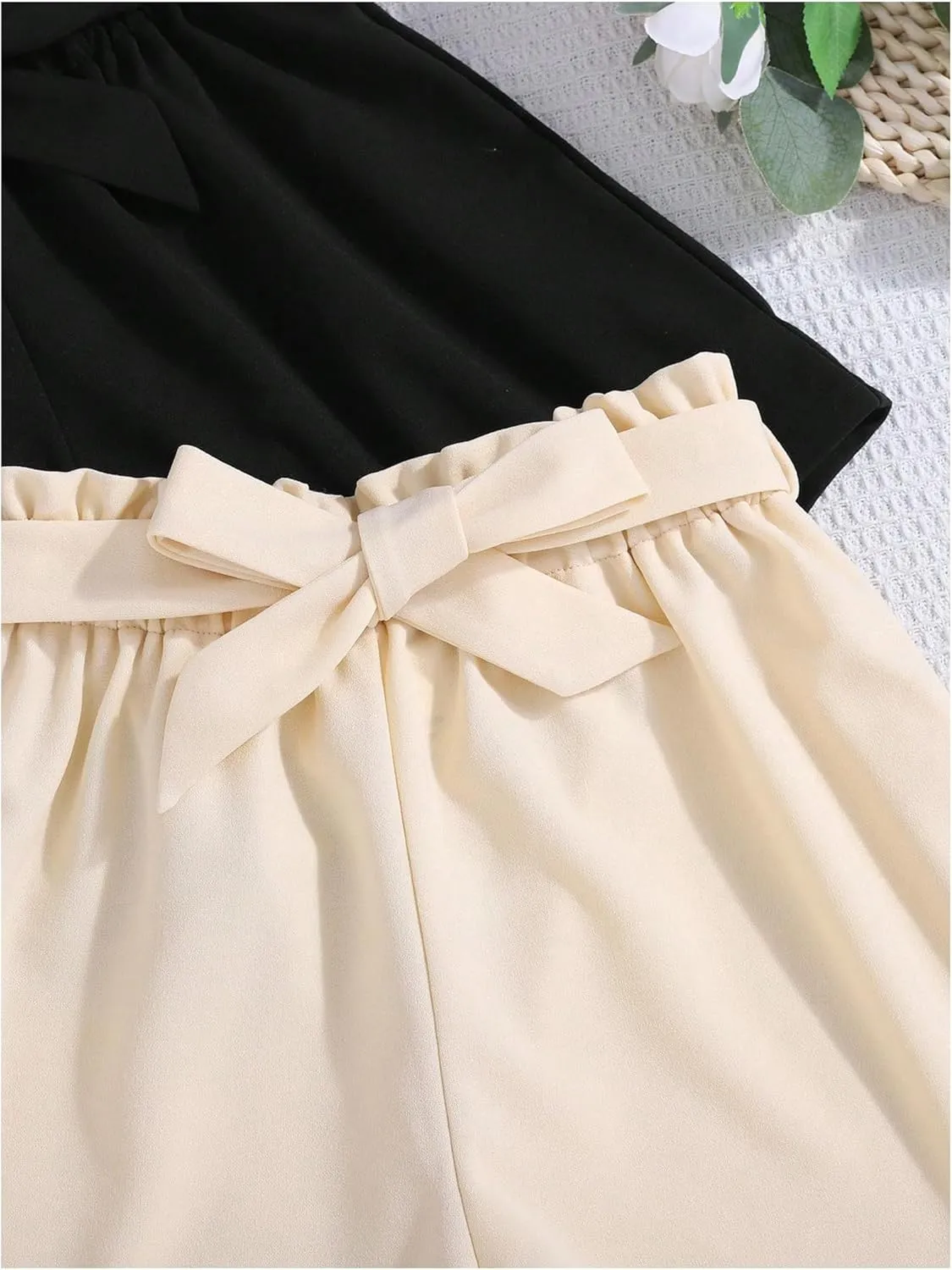 SweatyRocks Girl's 2 Piece Wide Leg Belted Shorts Solid Paperbag Waist Shorts Pants