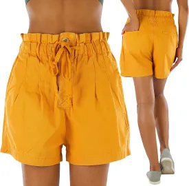 ToBeInStyle Women's Solid and Multi-Stripe Woven Paperbag Shorts