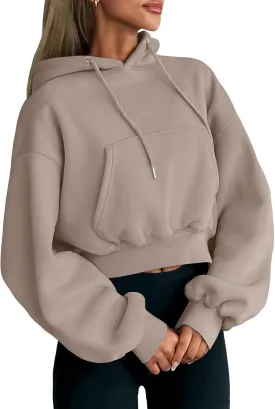 Trendy Queen Womens Cropped Hoodies Fall Fashion 2025 Casual Long Sleeve Sweatshirts Y2k Outfits Winter Clothes