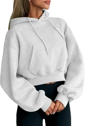 Trendy Queen Womens Cropped Hoodies Fall Fashion 2025 Casual Long Sleeve Sweatshirts Y2k Outfits Winter Clothes