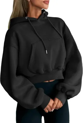 Trendy Queen Womens Cropped Hoodies Fall Fashion 2025 Casual Long Sleeve Sweatshirts Y2k Outfits Winter Clothes