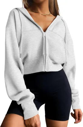 Trendy Queen Womens Zip Up Cropped Hoodies Long Sleeve Sweatshirts Casual Jackets Fall Fashion 2025 Winter Clothes