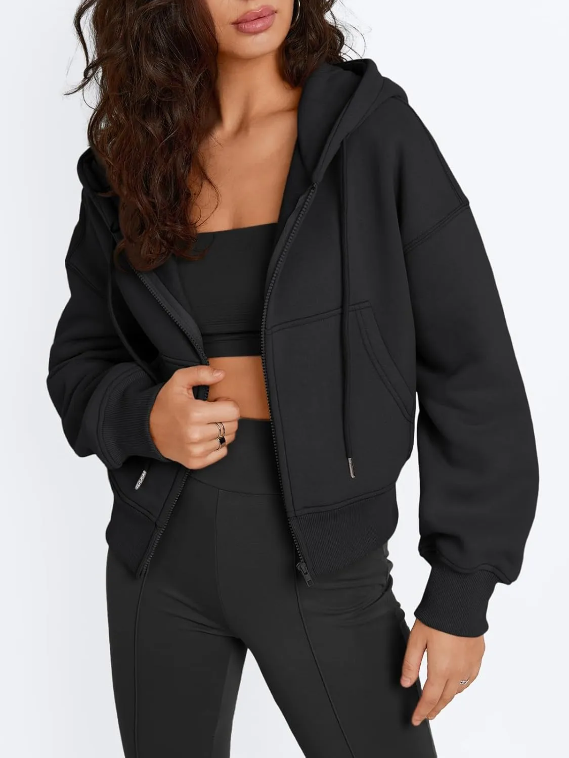 Trendy Queen Womens Zip Up Cropped Hoodies Long Sleeve Sweatshirts Casual Jackets Fall Fashion 2025 Winter Clothes