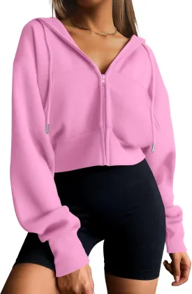 Trendy Queen Womens Zip Up Cropped Hoodies Long Sleeve Sweatshirts Casual Jackets Fall Fashion 2025 Winter Clothes