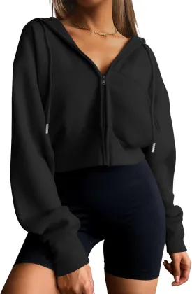 Trendy Queen Womens Zip Up Cropped Hoodies Long Sleeve Sweatshirts Casual Jackets Fall Fashion 2025 Winter Clothes