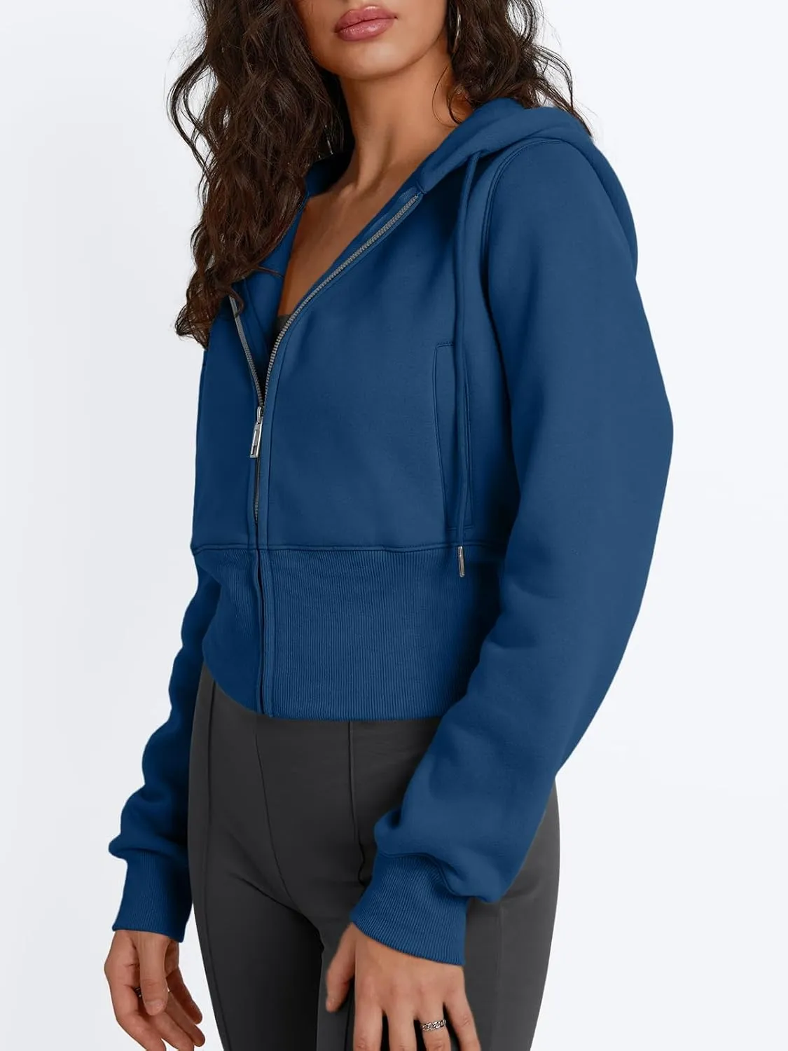 Trendy Queen Womens Zip Up Cropped Hoodies Long Sleeve Sweatshirts Jackets Fall Fashion 2024 Y2k Winter Clothes