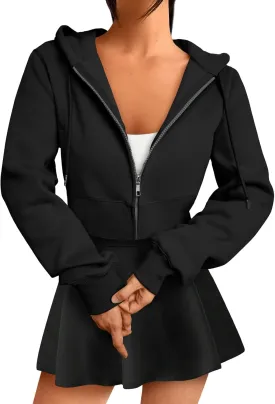 Trendy Queen Womens Zip Up Cropped Hoodies Long Sleeve Sweatshirts Jackets Fall Fashion 2024 Y2k Winter Clothes