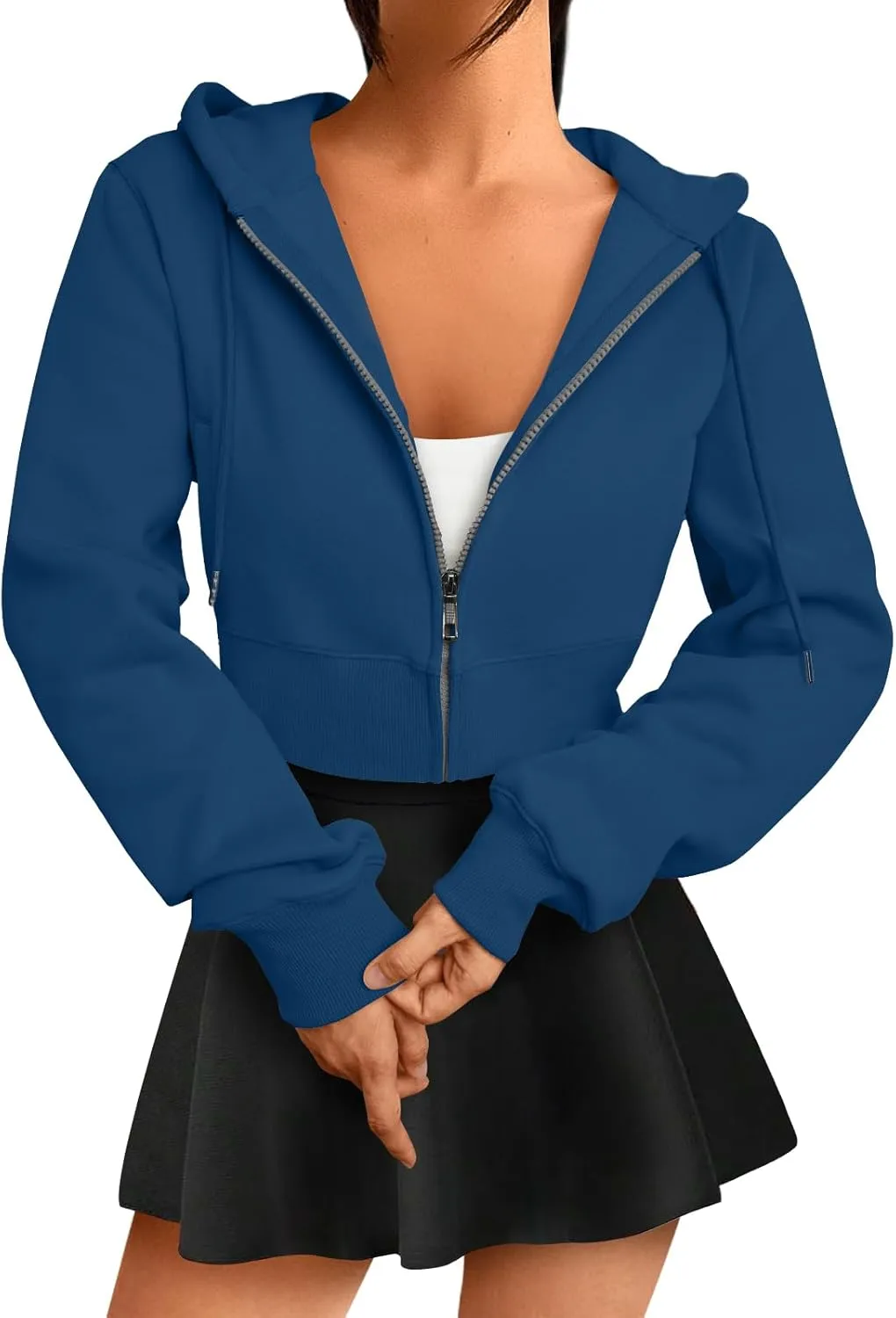 Trendy Queen Womens Zip Up Cropped Hoodies Long Sleeve Sweatshirts Jackets Fall Fashion 2024 Y2k Winter Clothes