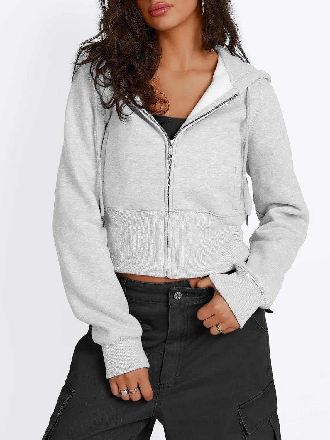 Trendy Queen Womens Zip Up Cropped Hoodies Long Sleeve Sweatshirts Jackets Fall Fashion 2024 Y2k Winter Clothes
