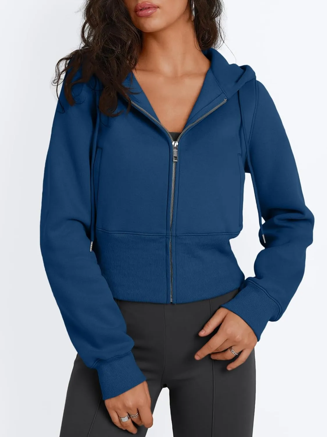 Trendy Queen Womens Zip Up Cropped Hoodies Long Sleeve Sweatshirts Jackets Fall Fashion 2024 Y2k Winter Clothes