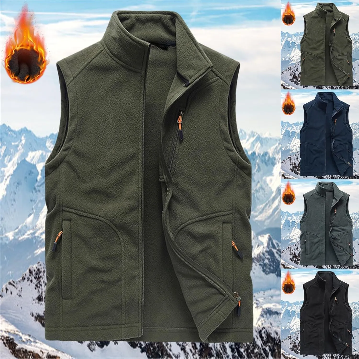 Vest For Men And Winter Fashion Casual Zipper Collar Pocket Hooded Sleeveless Cotton Padded Jacket Vest Top Mens