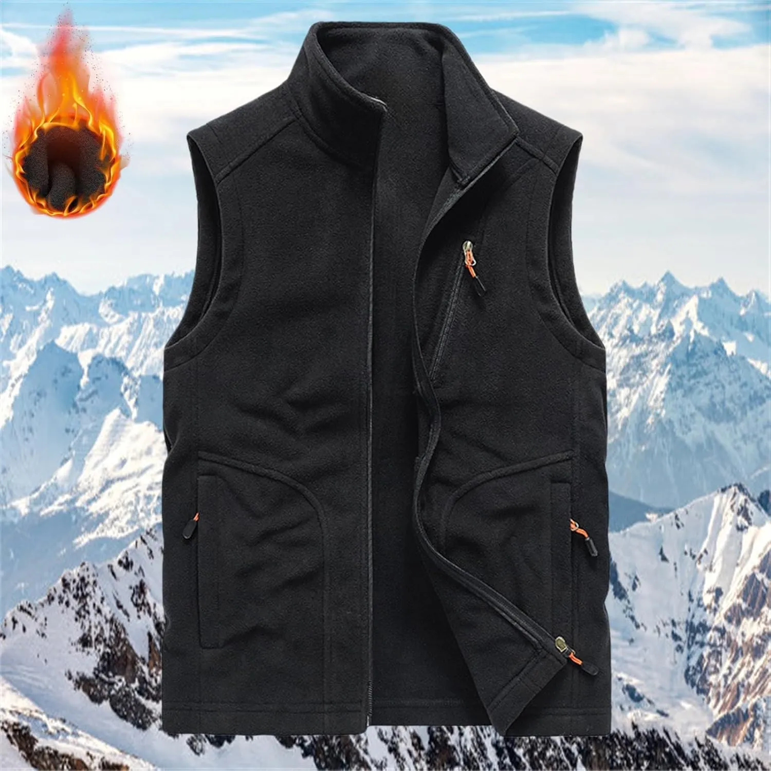 Vest For Men And Winter Fashion Casual Zipper Collar Pocket Hooded Sleeveless Cotton Padded Jacket Vest Top Mens