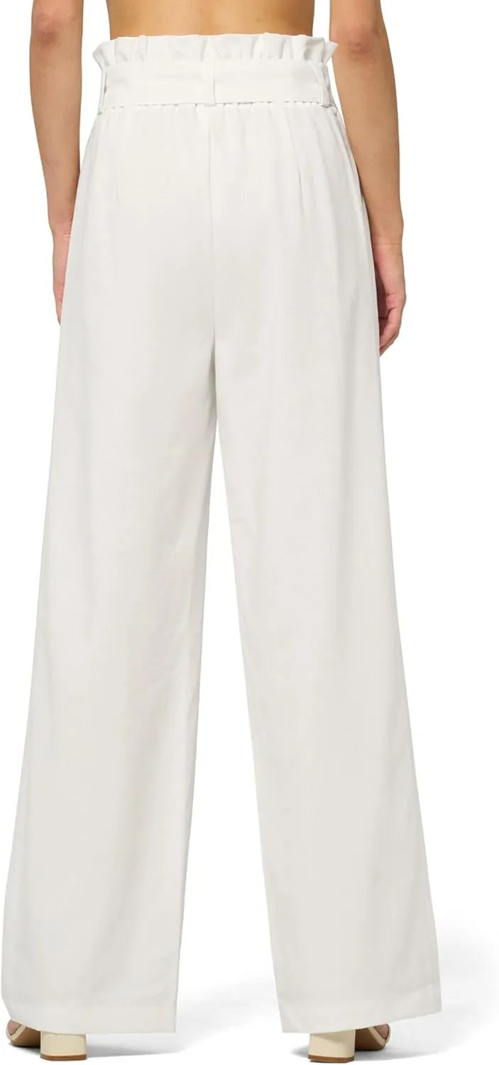 Willit Women Linen Pants Casual Wide Leg Dress Pants High Waisted Paperbag Work Trousers Summer Tie Knot Pockets 28"/30"/32''