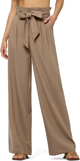 Willit Women Linen Pants Casual Wide Leg Dress Pants High Waisted Paperbag Work Trousers Summer Tie Knot Pockets 28"/30"/32''