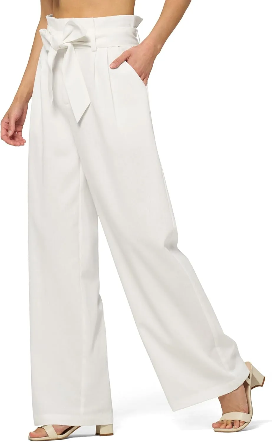 Willit Women Linen Pants Casual Wide Leg Dress Pants High Waisted Paperbag Work Trousers Summer Tie Knot Pockets 28"/30"/32''