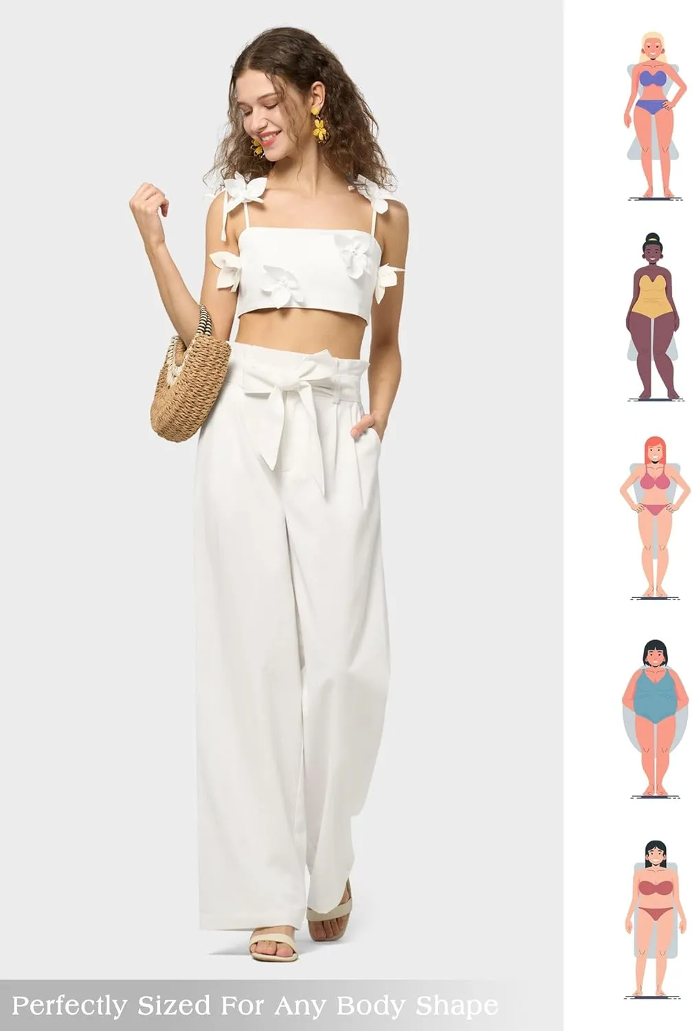 Willit Women Linen Pants Casual Wide Leg Dress Pants High Waisted Paperbag Work Trousers Summer Tie Knot Pockets 28"/30"/32''