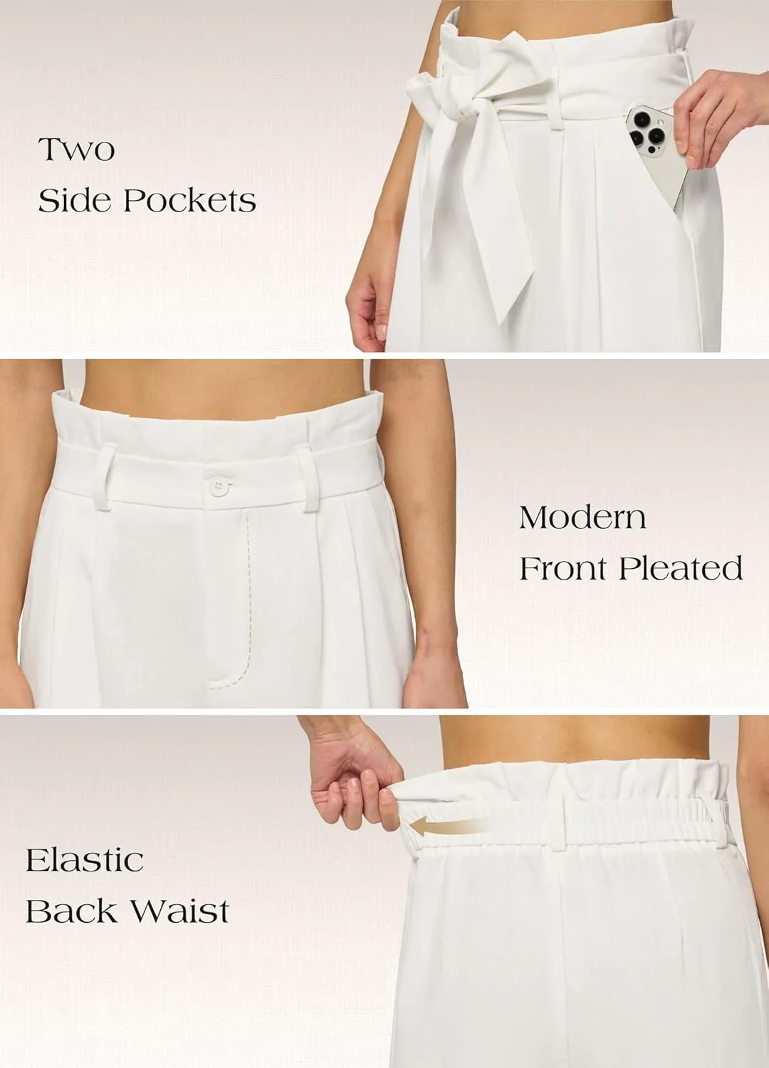 Willit Women Linen Pants Casual Wide Leg Dress Pants High Waisted Paperbag Work Trousers Summer Tie Knot Pockets 28"/30"/32''