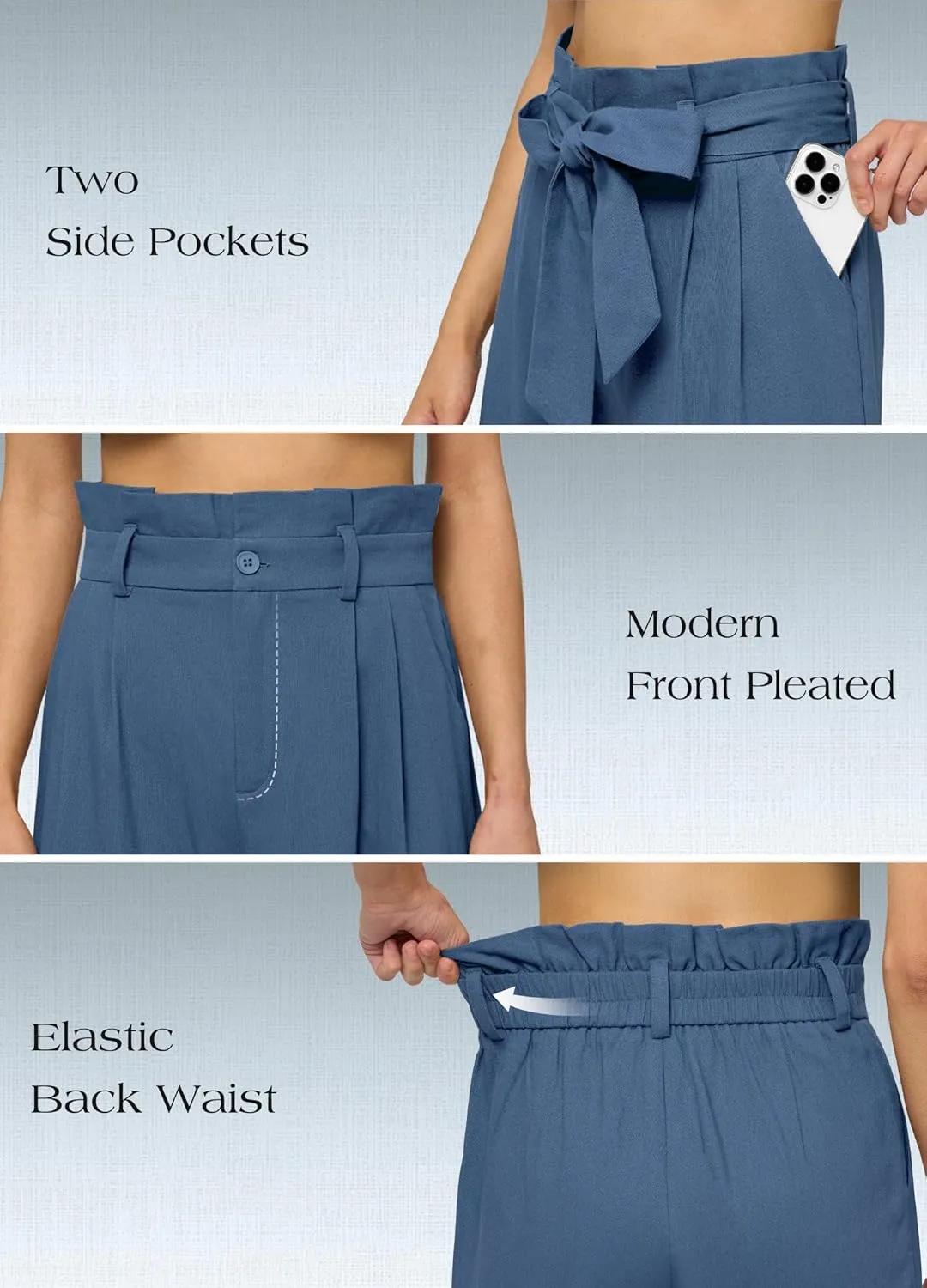 Willit Women Linen Pants Casual Wide Leg Dress Pants High Waisted Paperbag Work Trousers Summer Tie Knot Pockets 28"/30"/32''