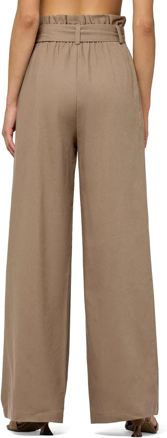 Willit Women Linen Pants Casual Wide Leg Dress Pants High Waisted Paperbag Work Trousers Summer Tie Knot Pockets 28"/30"/32''