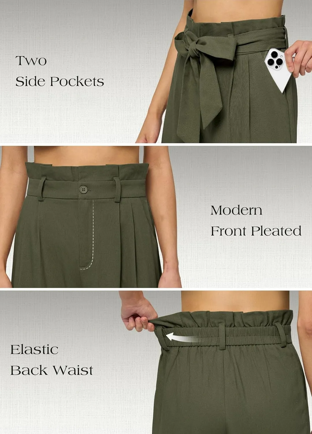 Willit Women Linen Pants Casual Wide Leg Dress Pants High Waisted Paperbag Work Trousers Summer Tie Knot Pockets 28"/30"/32''