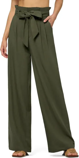Willit Women Linen Pants Casual Wide Leg Dress Pants High Waisted Paperbag Work Trousers Summer Tie Knot Pockets 28"/30"/32''