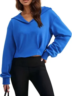 Women Cropped Hoodies Long Sleeve Crop Top Trendy Raw Edged Hem Ribbed Brim Hooded Sweatshirt Y2K Workout Pullover